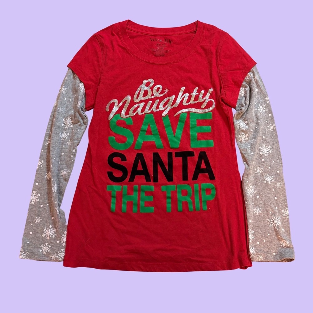 Y2K Wound Up Red Be Naughty Save Santa The Trip Layered Graphic Tee #18